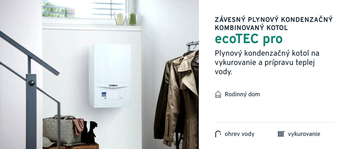 Závesný plynový kondenzačný kombinovaný kotol ecoTEC pro